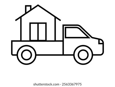 Black icon of truck with house representing moving