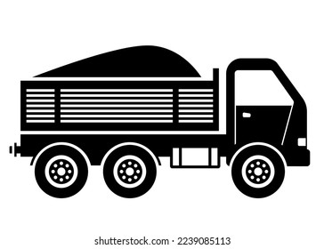 black icon of a truck with an open trunk with a load. flat vector illustration.