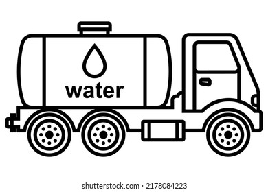 black icon of a truck with a tank brings water. flat vector illustration.