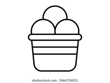 Black icon of tub with ice cream scoops.