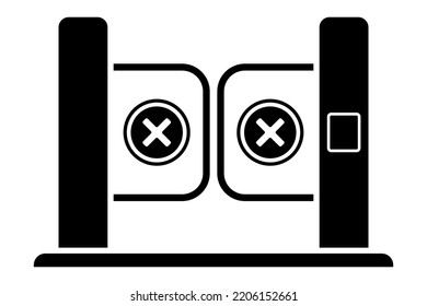 black icon of turnstile for subway entrance. forbidden to enter. flat vector illustration.