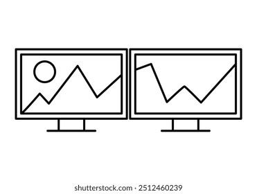 Ícone preto de duas telas de computador unidas
