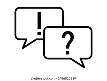 Black icon of two exclamation speech bubbles with question mark