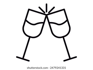 Black icon of two glasses toasting on white background