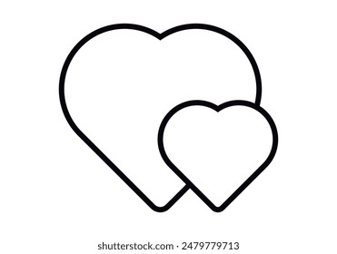 Black icon of two hearts on white background