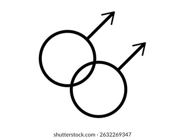 Ícone preto de dois símbolos masculinos representando um relacionamento gay