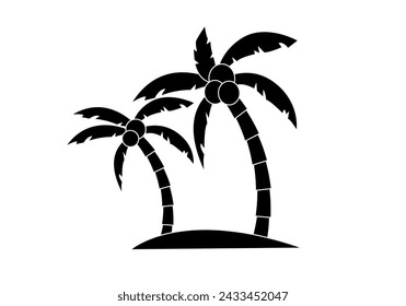 Black icon of two palm trees on an island.