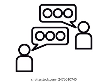 Black icon of two people with speech bubble or typing talk bubble representing a conversation over messaging application