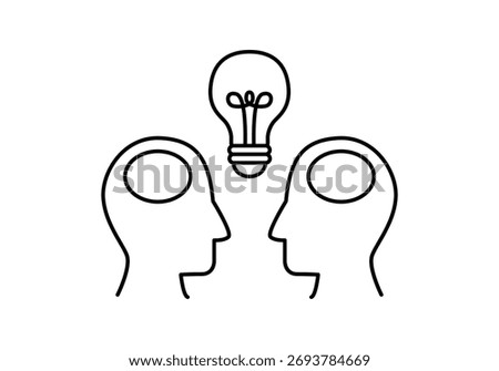 Black icon of two people thinking with a light bulb