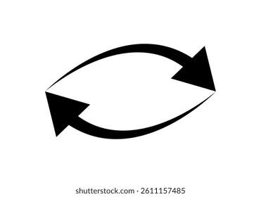 Black icon of two retro arrows feeding on white background