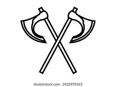 Icono negro de dos ejes vikingos sobre fondo blanco.