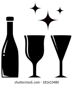 black icon with two wine glass and bottle