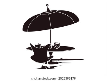 Black icon of umbrella and beach bar on a beach.