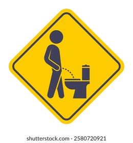 black icon urinal. man pees in toilet. yellow icon