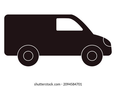 Black icon of van on white background.