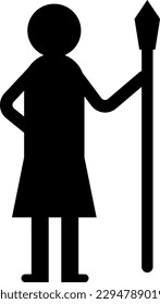Schwarzes Symbol, Vektorgrafik eines Mannes mit Speer. Primitiver Mensch, Geschichte der Antike. Caveman. Jäger.
