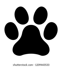 Black icon vector silhouette of a paw print, isolated on background  .