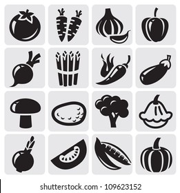 black icon vegetables vector set