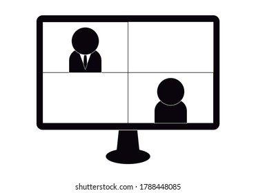 Icono negro de una entrevista de videoconferencia.