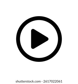 Black Icon of Video Play Button with Triangle Inside Circle