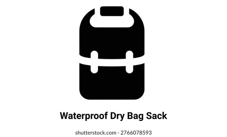Black icon of a waterproof dry bag sack, representing the protection of items from water during travel or outdoor activities, isolated on white background.
