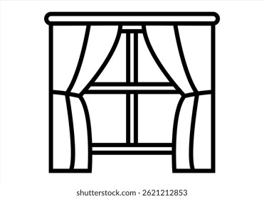 Black icon of a window with curtains in a house