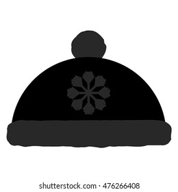 black icon winter cap on white background. Template for holiday decoration or inserts to the site. Vector illustration