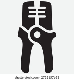 Black icon of wire stripper tool with horizontal slots on jaws against light gray background white