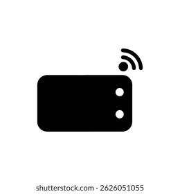 Black Icon of a Wireless Speaker with Signal for Audio Communication