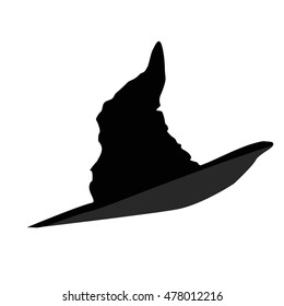 black icon witch hat for Halloween on white background. The template for the decoration of the store or insert for the site. Vector illustration