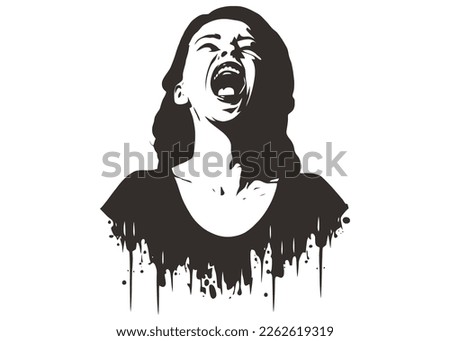 black icon of a woman who screams in pain and resentment. flat vector illustration.