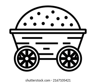 black icon of a wooden cart with hay. flat vector illustration.