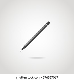 Black icon of wooden thin pencil. Rubber and sharp tip.
