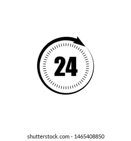 black icon work time arrow 24 hours, vector