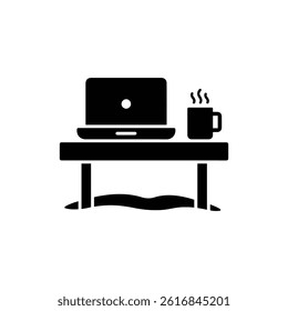 Black Icon of Workstation Setup on Beach Table