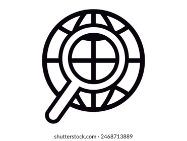 Black icon of the world seen with a magnifying glass
