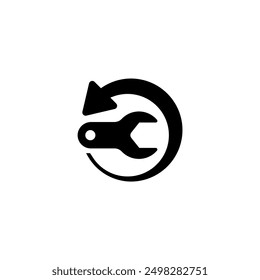 A black icon of a wrench and arrow forming a circle, symbolizing settings or maintenance