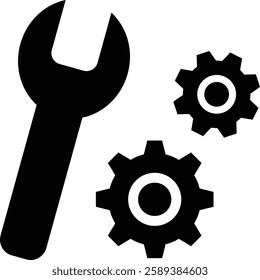 Black icon of wrench and gear