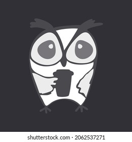 schwarzes Symbol, Eule mit einem Mug, Vektorgrafik