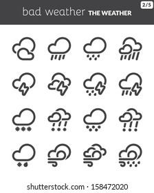 Black icons about the weather. Bad weather