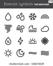 Black icons about the weather. Forecast symbols 1