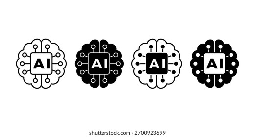Schwarze Symbole eines KI-Gehirns, das digitale Intelligenz, Kreativität und futuristische Innovation repräsentiert. Perfekt für Technik, Forschung und Bildungs-Visuals.