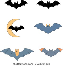 black icons, bat for halloween