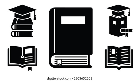 Black icons of books and graduation