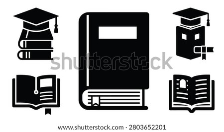 Black icons of books and graduation