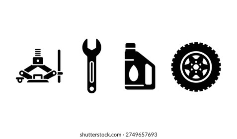 Black icons of car maintenance tools