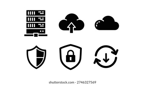 Black icons for cloud security concepts