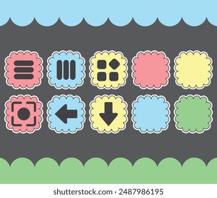 Black icons with a color frame background.
Cute black vector icons for themes.
Icons navigation bar.
Icon recent, home, menu, screen capture, back, down, close keyboard and background folders.