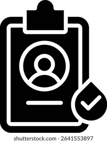 Black icons to convey concepts related to personal data, registration, identification, or verification status in the context of medical records or user profiles.