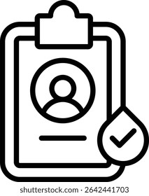 Ícones pretos para transmitir conceitos relacionados a dados pessoais, registro, identificação ou status de verificação no contexto de registros médicos ou perfis de usuário.